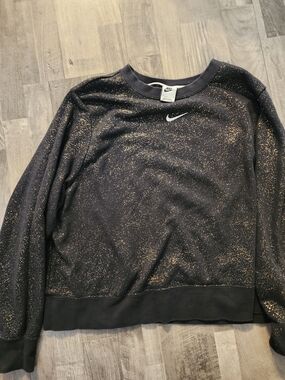 Nike Black Sweatshirt with Gold Flecking and White Swoosh